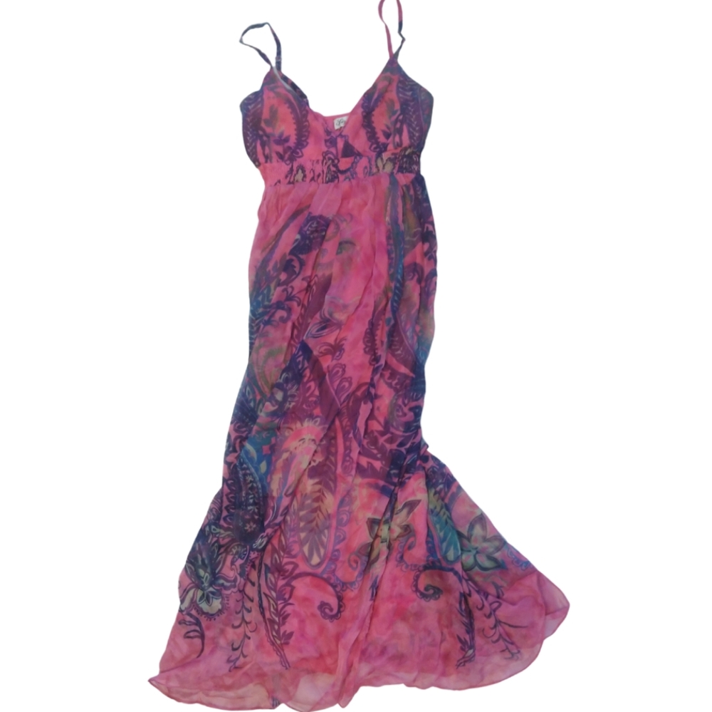 Spaghetti Strap Pink Green Purple Dress